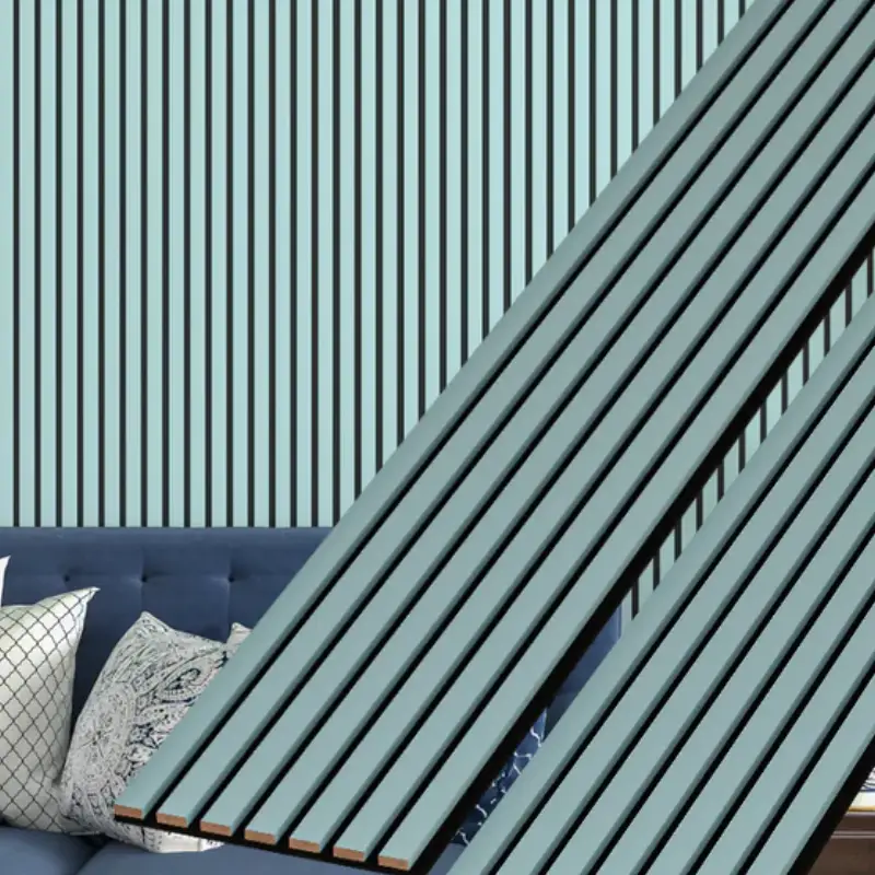 light blue slat wall acoustic panels