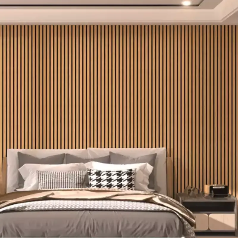 slat wood wall acoustic panel for bedroom